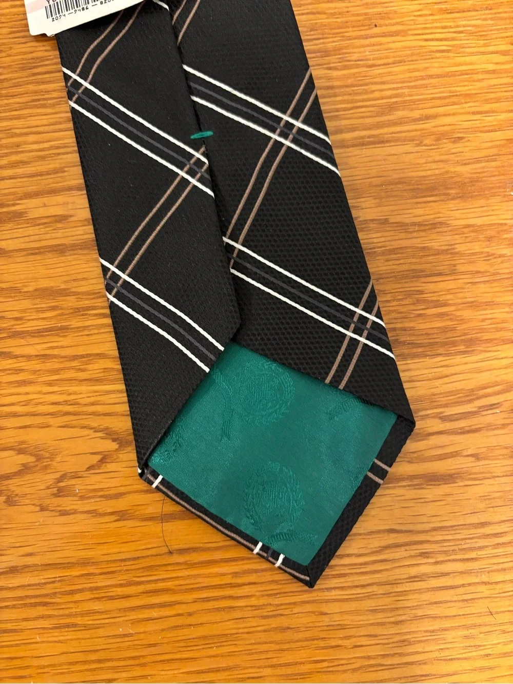 Tommy Hilfiger Black Tie with White and Brown Plaid